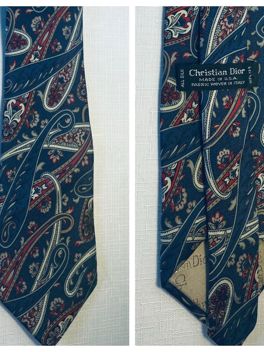 Christian Dior Men's Blue Red Beige Paisley Silk Designer Woven Tie WPL
125